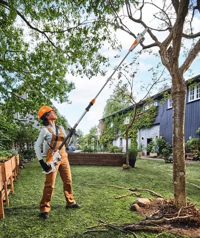 Podkrzesywarka akumulatorowa STIHL HTA 30 — lekka piła na wysięgniku do gałęzi